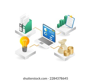 Concept 3d isometric illustration of enterprise resource planning data analysis network