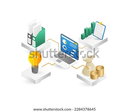 Concept 3d isometric illustration of enterprise resource planning data analysis network