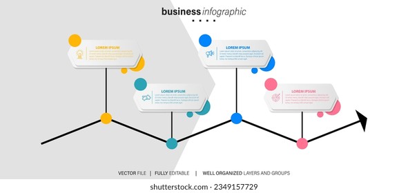 Concept of 4 successive steps of progressive business development. Simple infographic design template. Abstract vector illustration.
