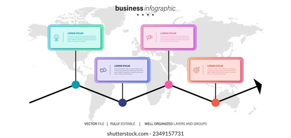 Concept of 4 successive steps of progressive business development. Simple infographic design template. Abstract vector illustration.
