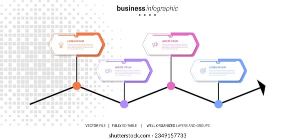 Concept of 4 successive steps of progressive business development. Simple infographic design template. Abstract vector illustration.
