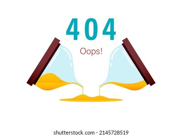 The concept of a 404 error loading a website and wasting time in the form of a broken hourglass.