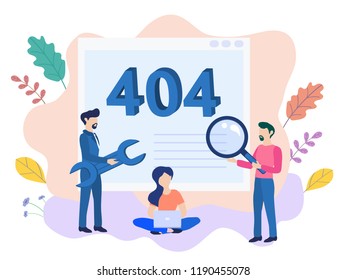 Concept 404 Error Page or File not found for web page, banner, presentation, social media, documents, cards, posters. Website maintenance error, webpage under construction Vector illustration, flat.