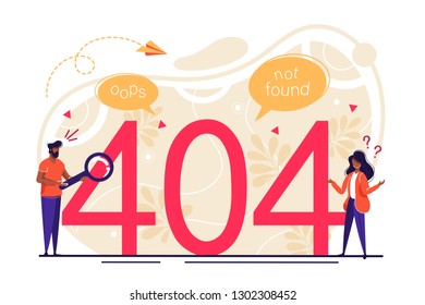 Concept 404 Error Page or File not found for web page, banner, presentation, social media, documents, cards, posters. Website maintenance error, webpage under construction Vector illustration, flat.