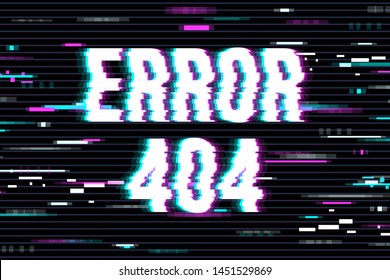 Concept 404 Error Page or File not found for web page, banner, presentation, social media, documents, cards, posters. The glitch background.