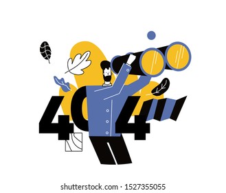 Concept 404 Error Page or File not found for web page, banner, presentation, social media, documents, cards, posters. Vector illustration, flat