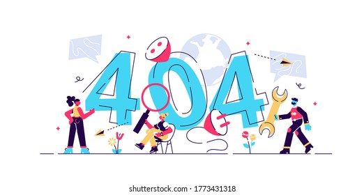 Concept 404 Error Page or File not found for web page, banner, presentation, social media, documents, cards, posters. Website maintenance error, webpage under construction Vector illustration, flat.