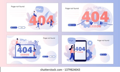 Concept 404 Error Page. Screen template for mobile smart phone, landing page, template, ui, web, mobile app, poster, banner, flyer. Flat style. Vector illustration