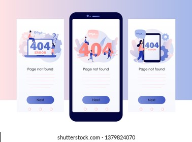 Concept 404 Error Page. Screen template for mobile smart phone.Flat cartoon style. Vector illustration