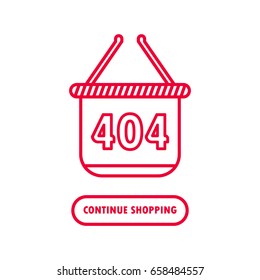 The concept of 404 error web page with empty shopping cart.