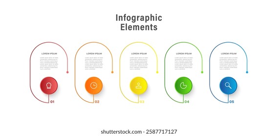 The concept of 5 stages of development of startup projects. Infographic design template with 5 steps