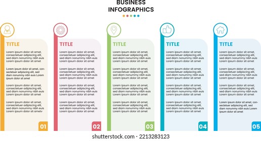 Concept of 5 successive steps of progressive business development. Simple infographic design template. Abstract vector illustration. Modern infographic design template