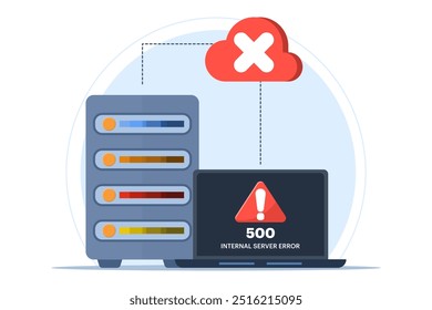 Concept 500 Internal server error, Website error, Network error, Cloud computing. Flat vector illustration for landing page, web design, banner, infographic.