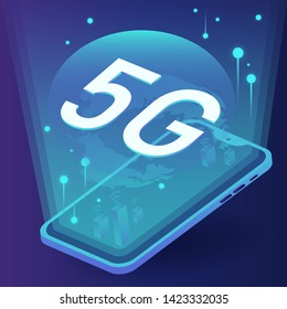 concept of 5G in the future on your phone with network vector