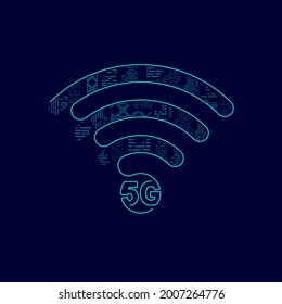 concept of 5g technology, graphic of wifi symbol combined with building 