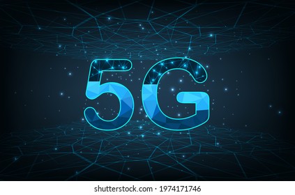 Concept of 5G wireless network connection.Abstract 5G icon with dot point connect line design,communication network concept. High speed, broadband telecommunication.Vector design.