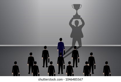 concept about hidden potential of businessmen in the room which casts a shadow on the wall. Hidden achievements. creative idea. vector illustration