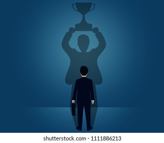 concept about hidden potential of businessmen in the room which cast a shadow on the wall. hidden achievement. creative idea. vector illustration