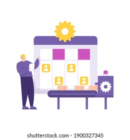 a concept about production management, operator supervisor, factory workers. illustration of a man making a schedule for shift work. job or profession. flat style. vector design element