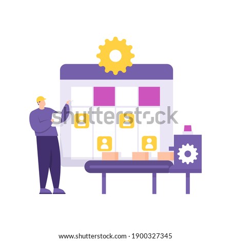 a concept about production management, operator supervisor, factory workers. illustration of a man making a schedule for shift work. job or profession. flat style. vector design element