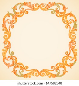 Concept abstract autumn frame with space for text. Ornament frame in Victorian style. Element for design. It can be used for decorating of invitations, greeting cards, decoration for bags and clothes.