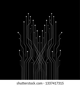 The concept abstract black, white, geometric elements with shapes. Lines and dots isolate on black Background. Circuit boards elements Vector illustration for your business presentations.