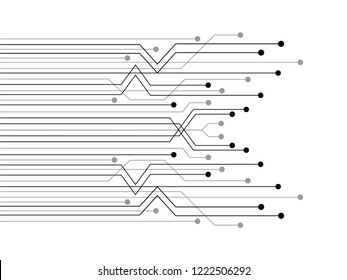 The concept abstract circuit board black line geometric elements with shapes. Lines and dots isolate on grayscale tone background. Vector Background   