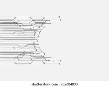 The concept abstract circuit board black line geometric elements with shapes. Lines and dots isolate on grayscale tone background. Vector Background   