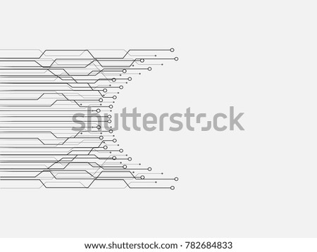 The concept abstract circuit board black line geometric elements with shapes. Lines and dots isolate on grayscale tone background. Vector Background   