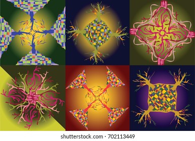 The concept of an abstract circular relationship of four colorful wood