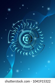 The concept abstract digital radar screen. Abstract technology with squares, Lines, Circles, Dots, arrow and blend tool. vector illustration on dark blue background.