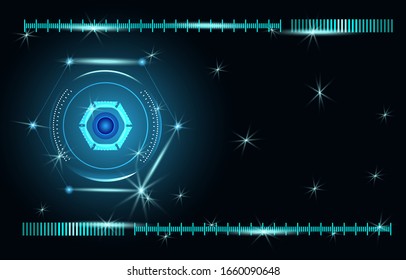 The concept abstract futuristic hexagon digital technology with circle, dots, star and lines graphic on dark blue color background vector illustration.