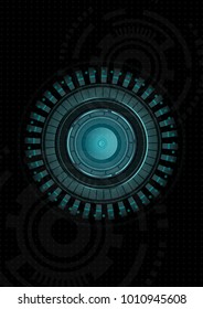 The concept abstract geometric elements with shapes. Circle button, Lines and Dots on dark blue Background. Circuit boards elements Vector illustration for your business presentations.  