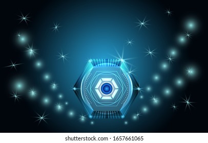 The concept abstract geometric elements with shapes. circle, lines, star and hexagon on dark blue background. Dots lights elements Vector illustration for your business presentations.  
