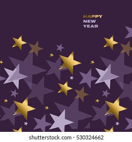 concept abstract starry night vector illustration. modern style festive star pattern. luxury purple violet color background image. gold star graceful invitation motif 