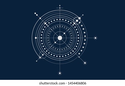 The concept abstract vector technology with line, circles, dots, line dotted, ring and plate white grey color. Isolate on dark blue background of vector illustration 