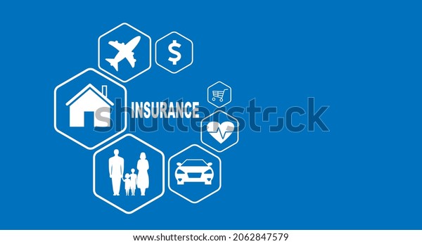 The concept of\
accident insurance. Insurance design consisting of icons on a blue\
background. Vector\
illustration