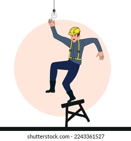 concept of accident at work, electric shock. Safety and accident, vector illustration with isolated background.