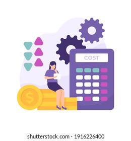 a concept of an accountant and a manager. illustration of a woman sitting on a coin. Plan and coordinate the preparation of the company budget, and control the use of the budget. financial management