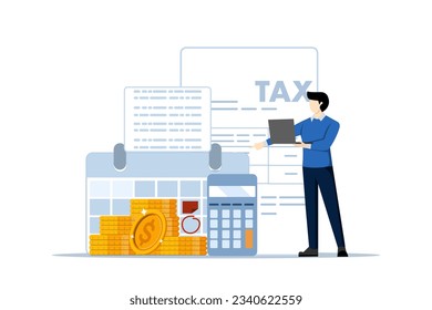 concept of Accounting, consulting, tax forms with tiny people. financial information abstract vector illustration. Tax filing, audit service, online application software, business strategy metaphor.