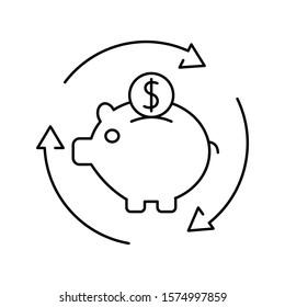 Concept of accounting, finance, saving and banking. Outline thin line flat illustration. Isolated on white background. 