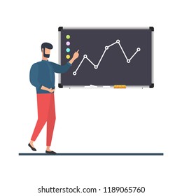 The concept of achieving the goal. Business concept, the leader conducts a seminar, lecture, training. Completion of the task. Vector illustration.