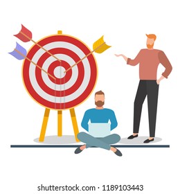 The concept of achieving the goal. Business concept, the leader conducts a seminar, lecture, training. Completion of the task. Vector illustration.
