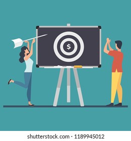 The concept of achieving the goal. Business concept, the leader conducts a seminar, lecture, training. Completion of the task. Vector illustration.