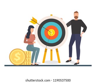 The concept of achieving the goal. Business concept, the leader conducts a seminar, lecture, training. Completion of the task. Vector illustration.