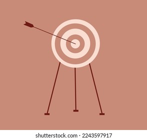 Concept of Achieving the goal or objective on the first try. An arrow hit the center or middle of the target. Concept of professional accuracy business strategy and success. Vector illustration