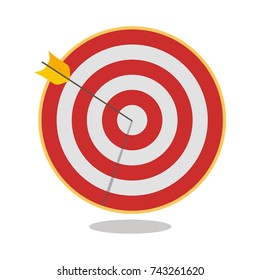 The concept of achieving the goal. Target with an arrow. Modern cartoon vector illustration in a flat style isolated on white background. 
