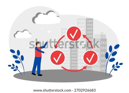The concept of achieving goals, business planning and fulfilling desires. Man and Ticks