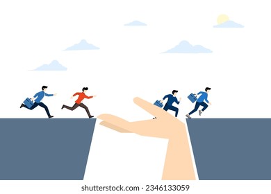 concept of achieving goals, increasing motivation, how to achieve goals, teamwork, helping to overcome obstacles in support vector form, flat vector illustration on a white background.