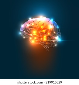 Concept of an Active Human Brain on a Dark Background